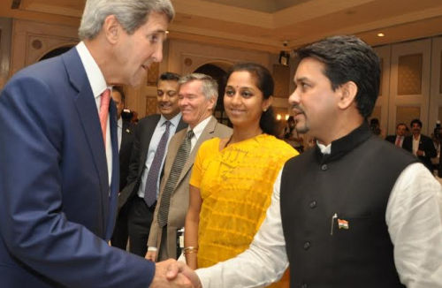Anurag Thakur with US Secretary of State John Kerry at New Delhi