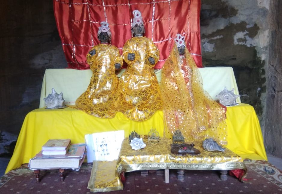 Idols of Shri Ram, Sita and Lakshman in teh Masroor temple 