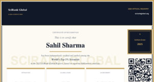 Shimla’s Dr Sahil Sharma Ranked Among Top 5% Scientists in 2025 SciRank Global Registry